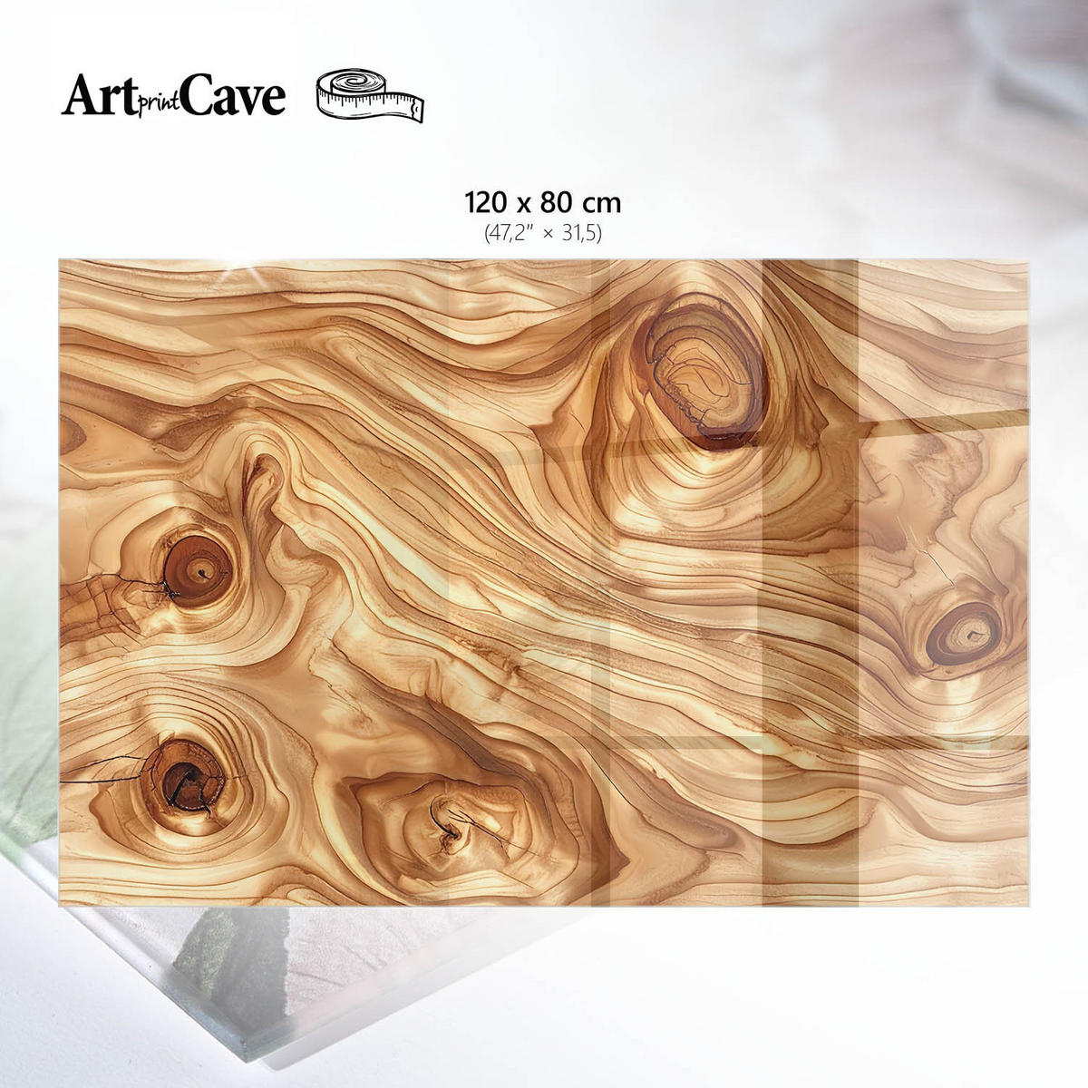 TISCHPLATTE 120x80 cm – Holzwellen - Creme, Glas (120/80/0.4cm) - Wallfluent