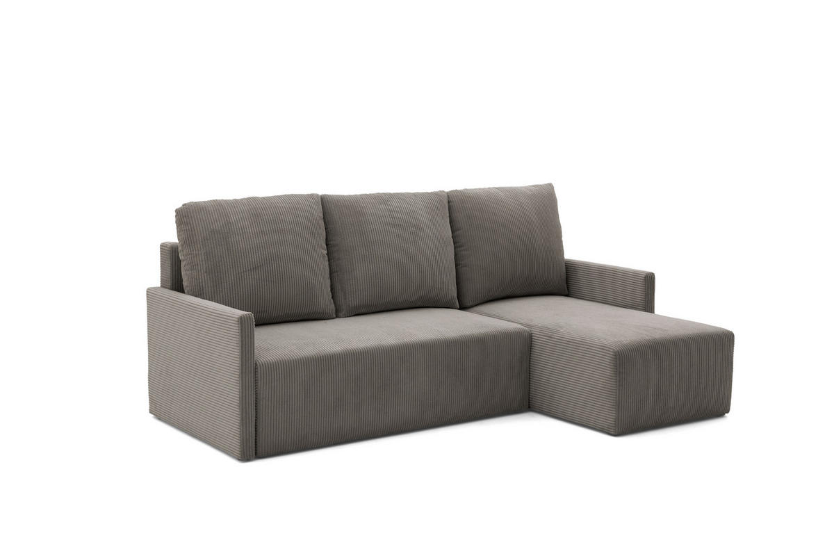 ECKSOFA GARDA L Links mit Schlaffunktion 132x198 Cord Hellbraun - Hellbraun/Schwarz, Holz/Kunststoff (209/145cm) - Muffo