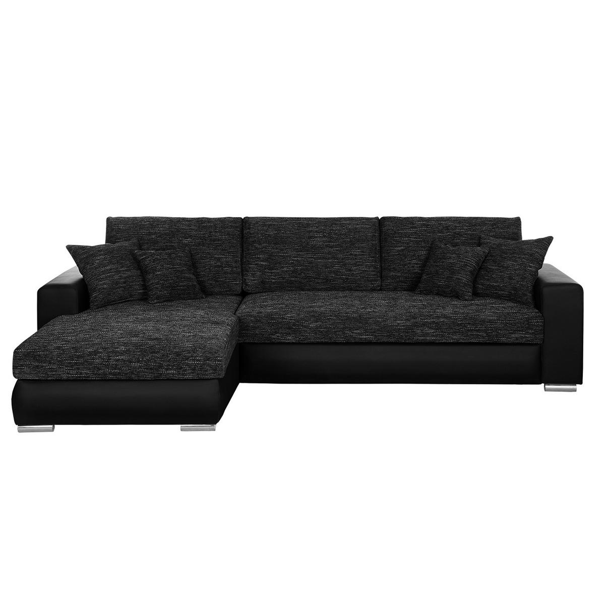 ECKSOFA mit Schlaffunktion - Kunstleder / Strukturstoff - Schwarz, Kunststoff (285/170cm) - home24