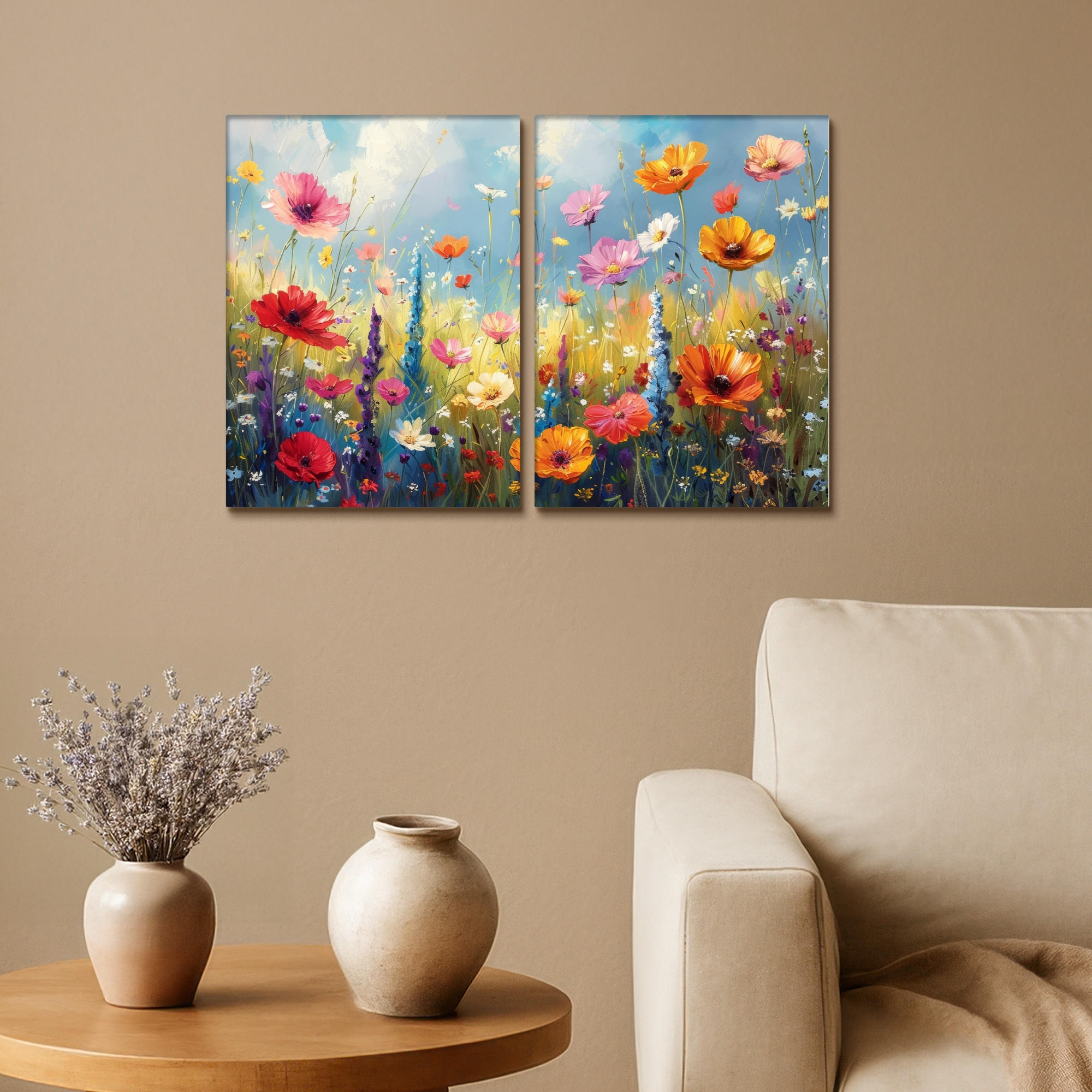 LEINWANDBILD 2er Set Blumen - Frühling - Farbenfroh - Sommerlich 60x40 cm - Orange, Textil (60/40cm) - MuchoWow