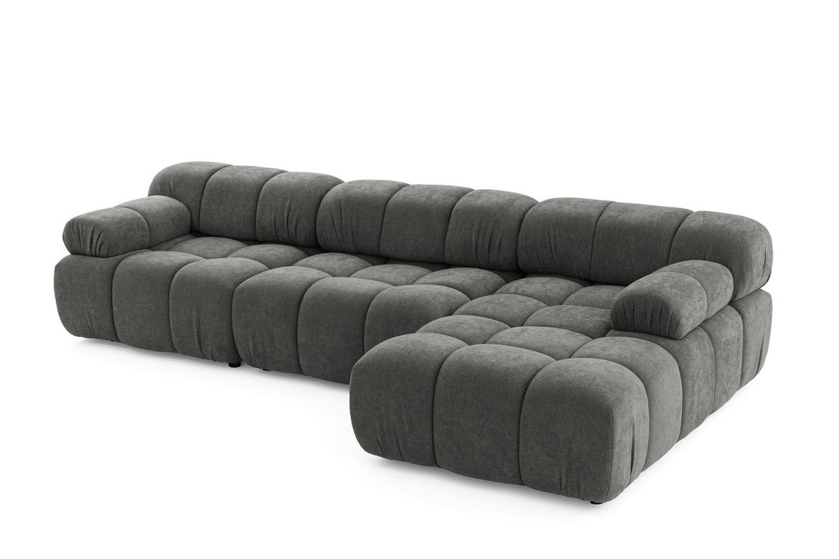 MODULARES Ecksofa MOMENTUM L, Rechts, Breite 282 cm, strukturierter Stoff, Dunkelgrau - Chromfarben/Dunkelgrau, Holz/Textil (155/282cm) - Muffo