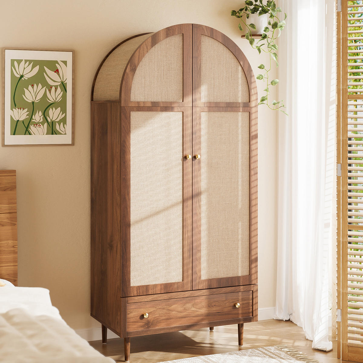 KLEIDERSCHRANK Holz Leinen Schubladen Stauraum modern - Naturfarben, Holzwerkstoff (50/175/79cm) - FLIEKS