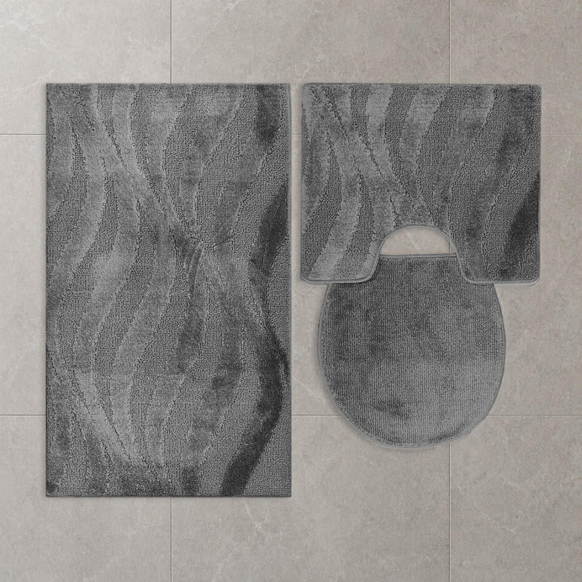 BADEMATTE Set 3 tlg GRAU - Grau, Textil (60/100cm) - ROLFNERS