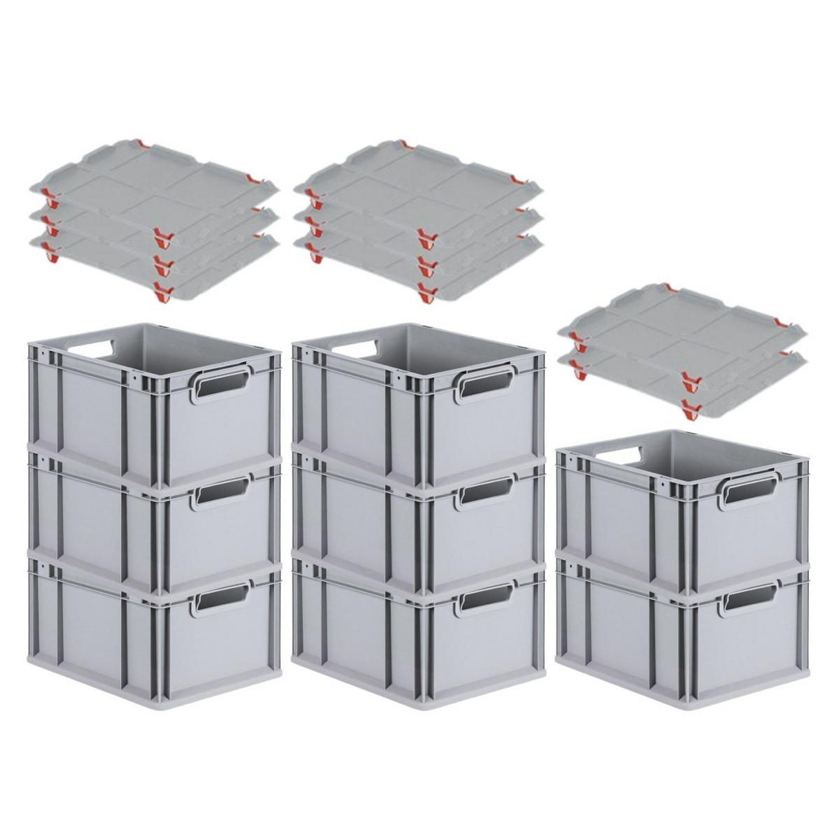 EUROBOX 8x Nextgen Economy Mit Auflagedeckel Grau/Rot Griffe Offen 20 Liter - Rot, Kunststoff (30/22/40cm) - PROREGAL