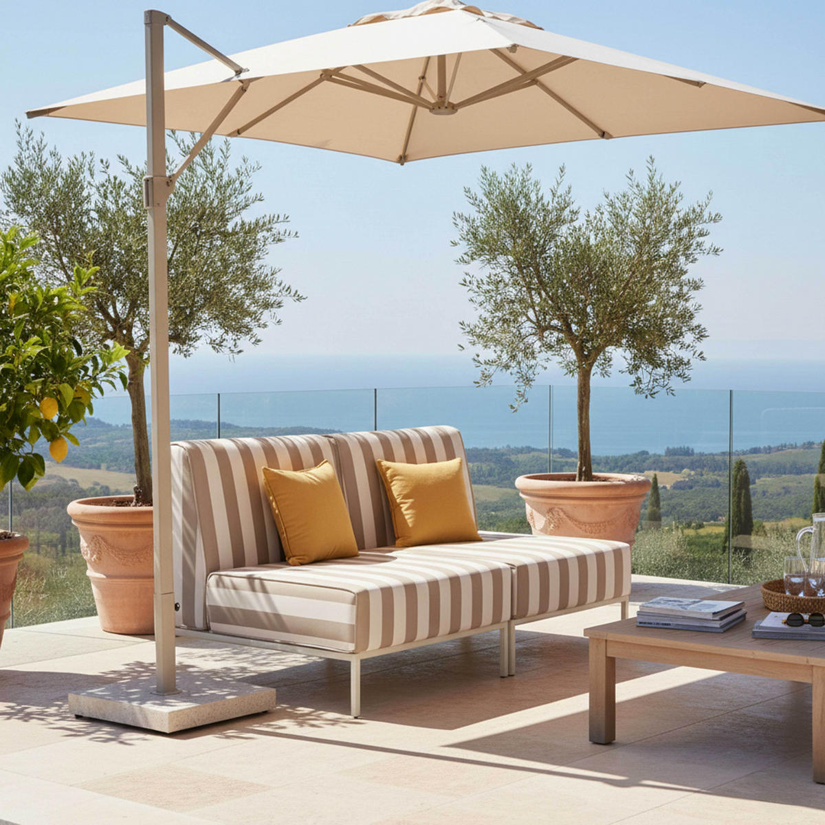 GARTENSOFA mit 2 Sitzplätzen, Beige - Beige, Metall - Oviala