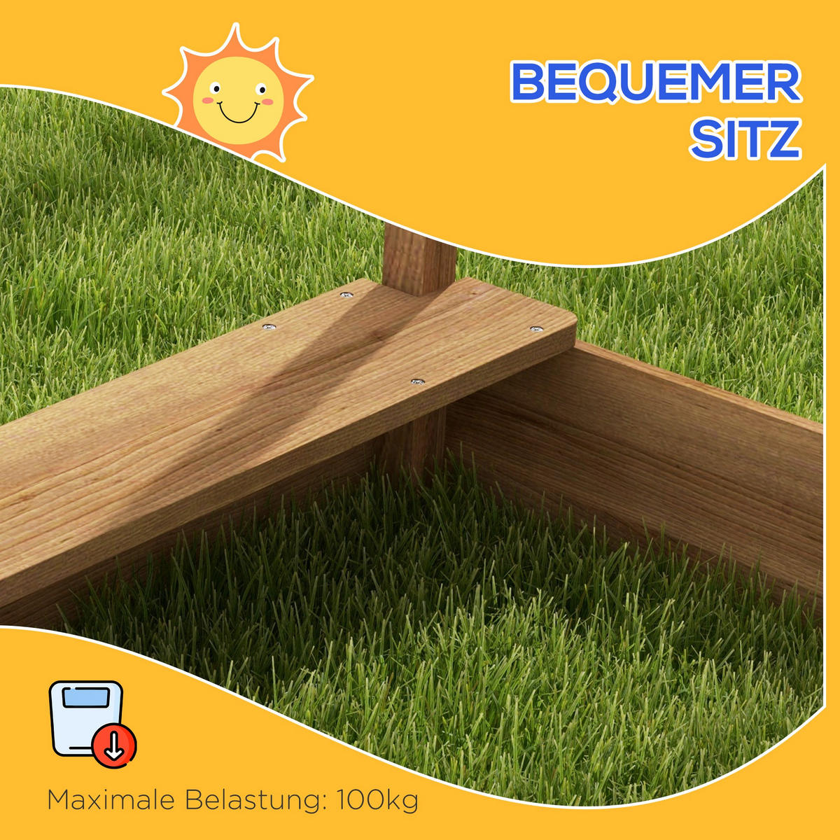 SANDKASTEN mit Dach, Sandkiste aus Holz mit Sitzplatz, Spielhaus, Garten, Braun - Braun, Holz (124/116/146cm) - Outsunny