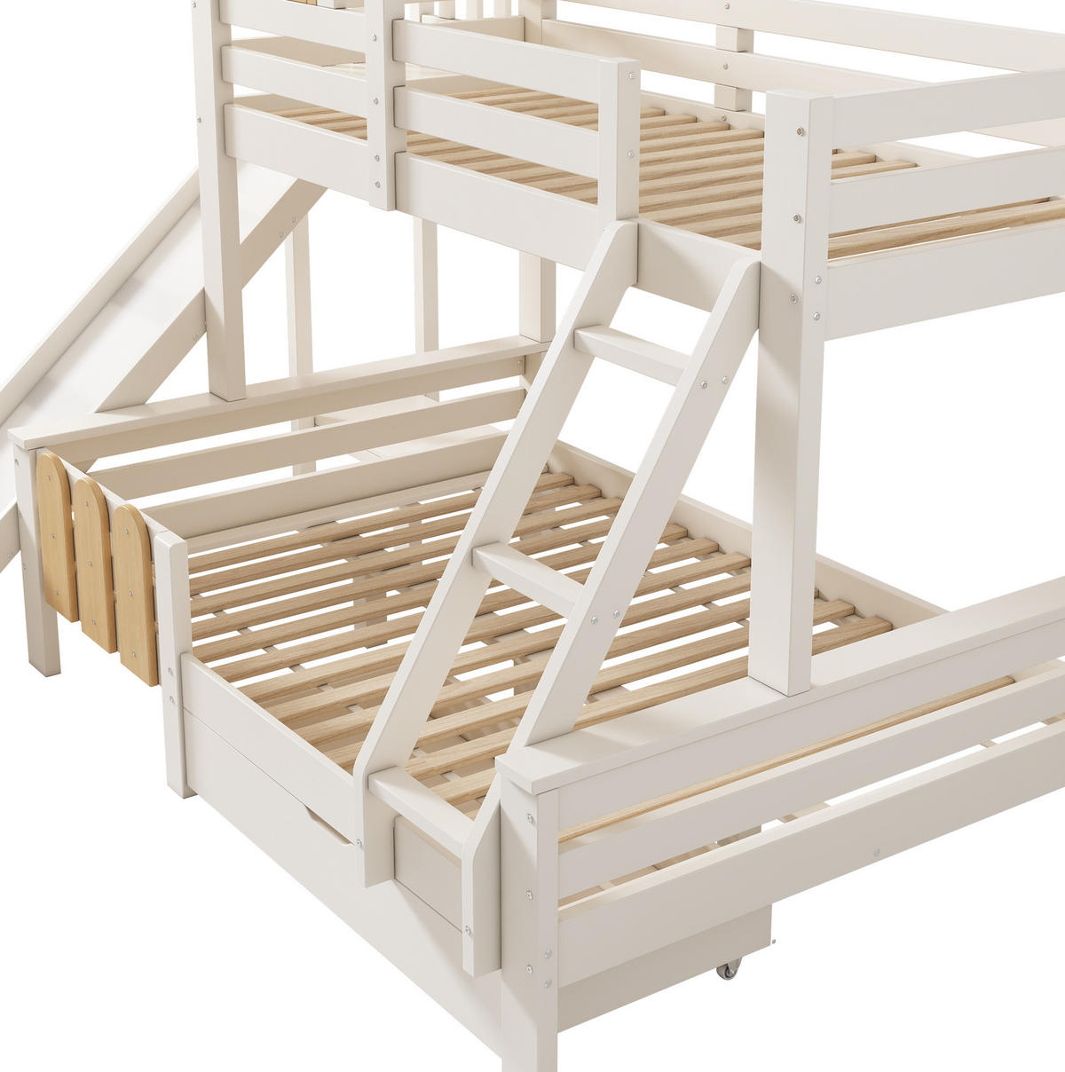 ETAGENBETT aus Massivholz und MDF 90x200/140x200 cm Weiß/Natur mit Rutsche und Schublade - Weiß, Holzwerkstoff (90/200cm) - IVMEU