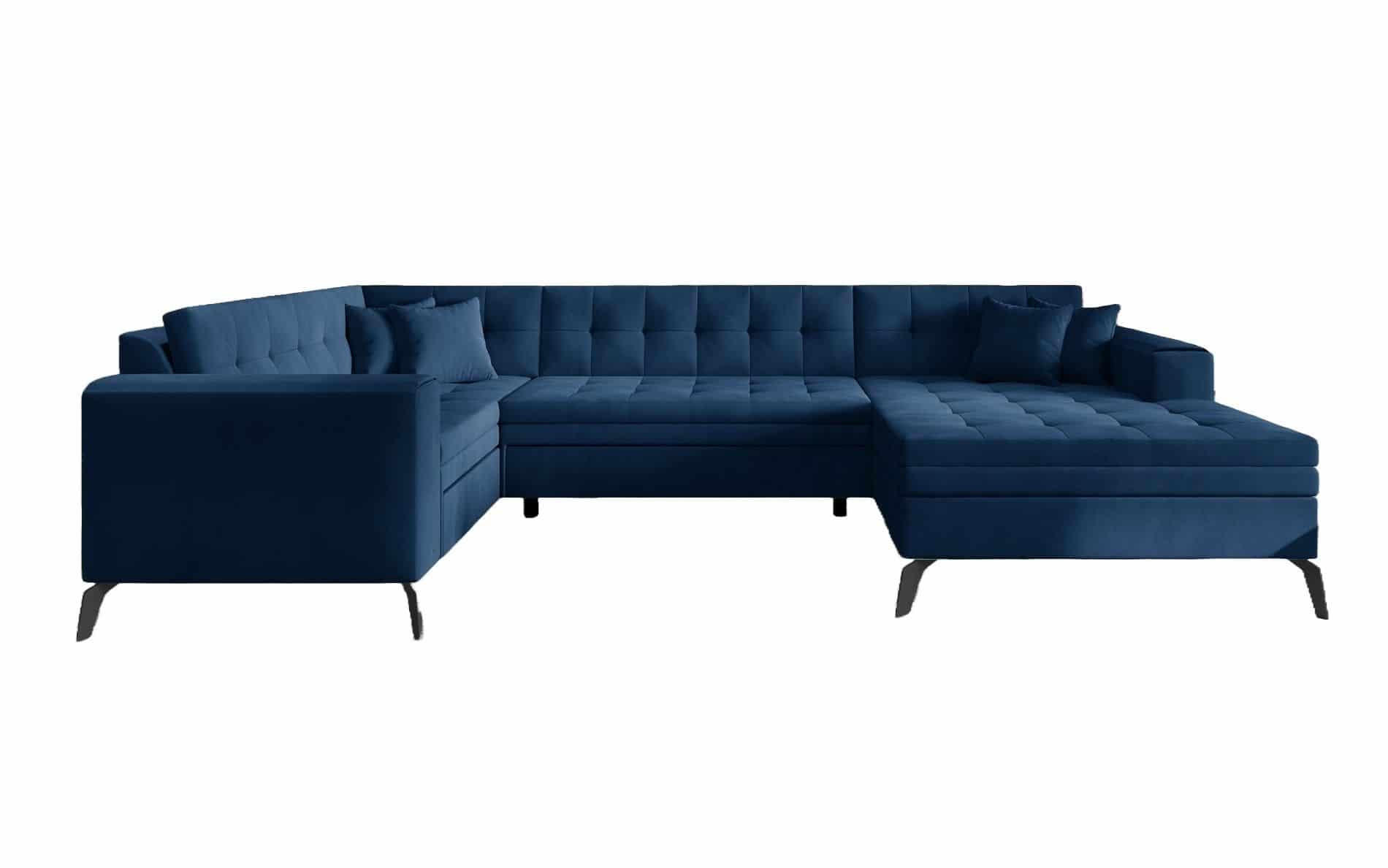 WOHNLANDSCHAFT mit Schlaffunktion, luxus Nube-Stoff - Schwarz/Dunkelblau, Textil/Metall (340/93/180cm) - Eltap