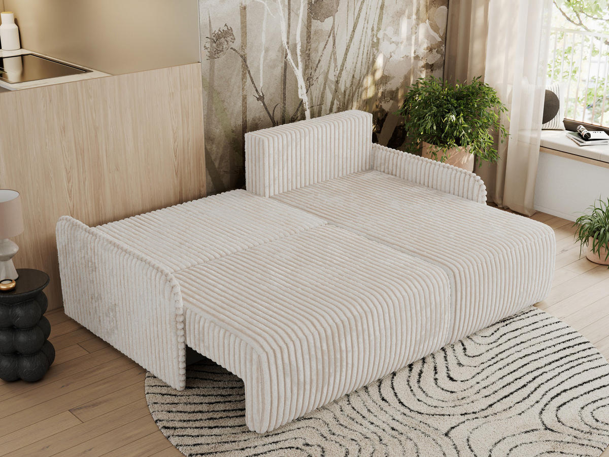 ECKSCHLAFSOFA ARPA L Creme Cord - rechts - Creme/Schwarz, Kunststoff/Textil (150/198cm) - MKS