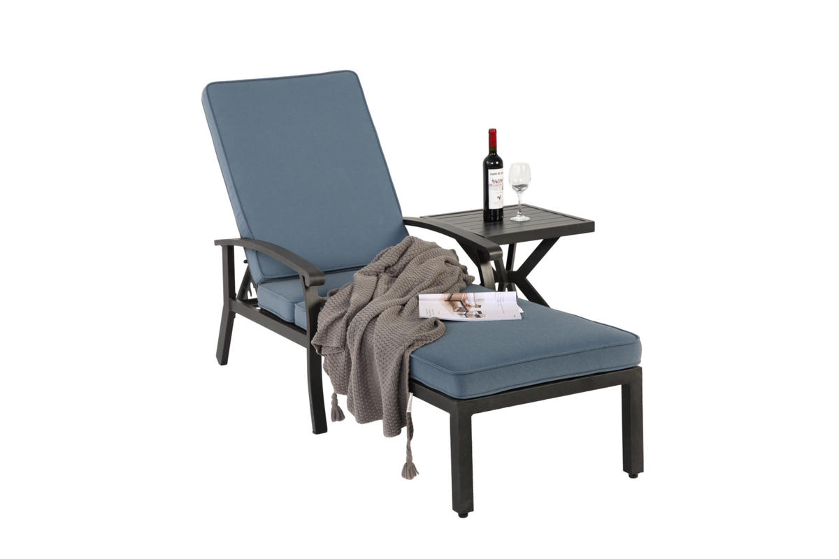 GARTENLIEGE aus Aluminium 204x58x100/30 cm Blau mit 5-fach verstellbarer Rückenlehne und Baumwollkissen - Blau, Metall (58/100/204cm) - Modfu