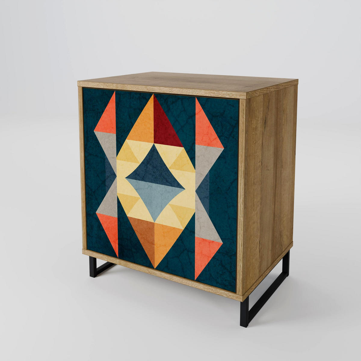 SIDEBOARD CRACKED ILLUSION, Eichefarben, 57,5x42x70,5 cm, Schwarze Metall-Sternfüße - Eichefarben/Multicolor, Holzwerkstoff/Metall (57.5/70.5/42cm) - SpaceRebels