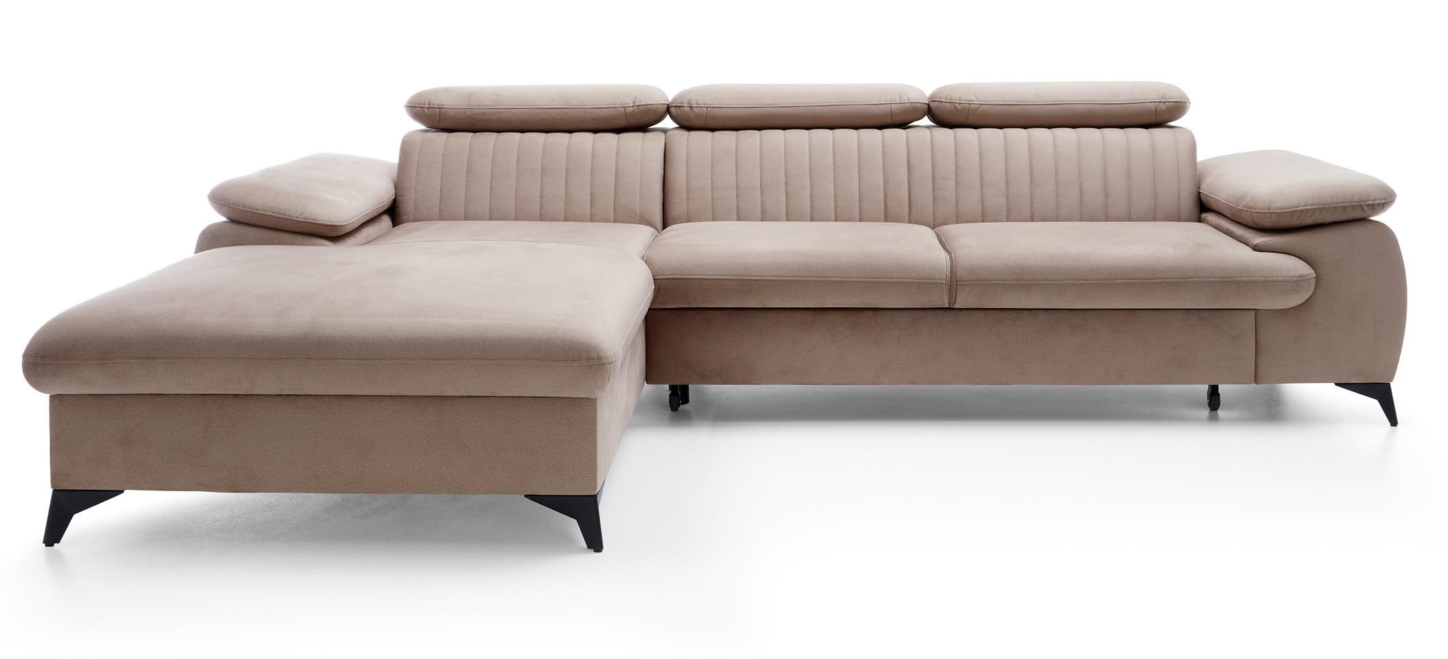 ECKSOFA 280 cm Xanto M, Schlaffunktion, verstellbaren Kopfstützen, Links, Hellbraun - Hellbraun, Holz (280/193cm) - Emporius