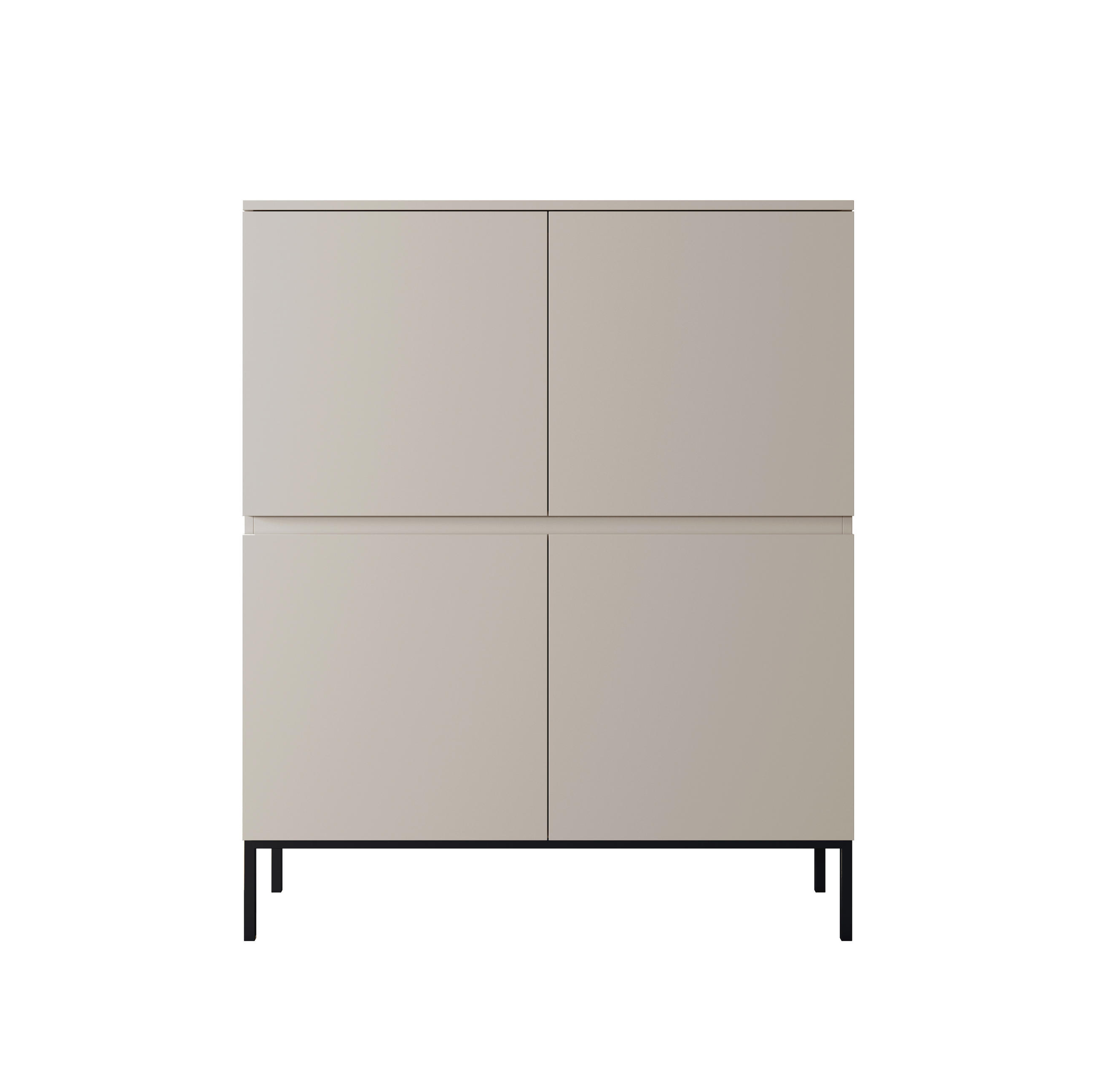 HIGHBOARD Bemmi Beige mit schwarzen Beinen 4-türig 100 cm - Beige/Schwarz, Holzwerkstoff/Metall (100/120.5/35cm) - Selsey