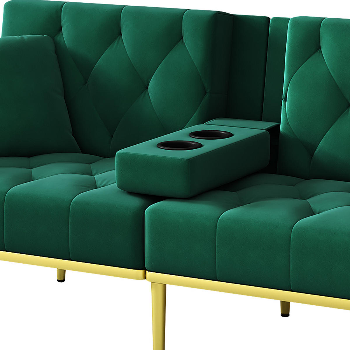 2-SITZER SCHLAFSOFA Samt Grün mit Verstellbarer Rückenlehne, Getränkehalter und Kissen - Grün, Holzwerkstoff/Textil (175/73.5/89cm) - WISHDOR