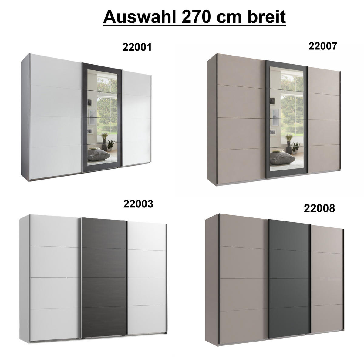 SCHWEBETÜRENSCHRANK 3-türig, Spiegeltür 270/210/65 cm, Kleiderstangen, Einlegeböden, Sand Grau mit Absetzungen in Anthrazit / 22007 - Sandfarben/Anthrazit, Holzwerkstoff/Metall (270/208/65cm) - luma-home