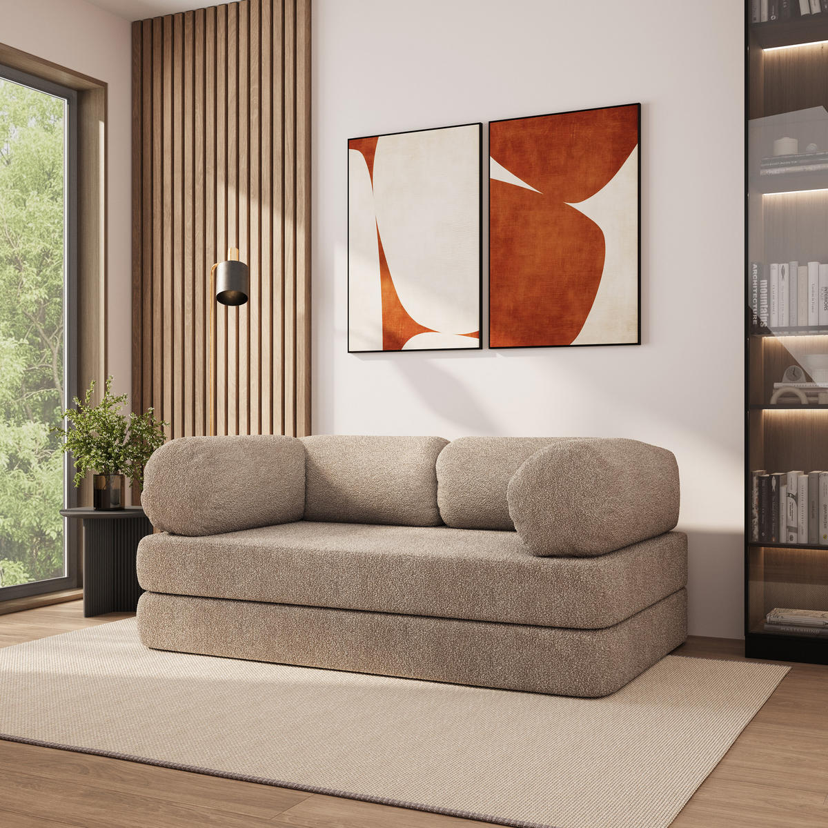 POHOVKA z pěny EIREN s funkcí spaní Buklé látka Béžová - béžová, textil (170/68/80cm) - MASSENO