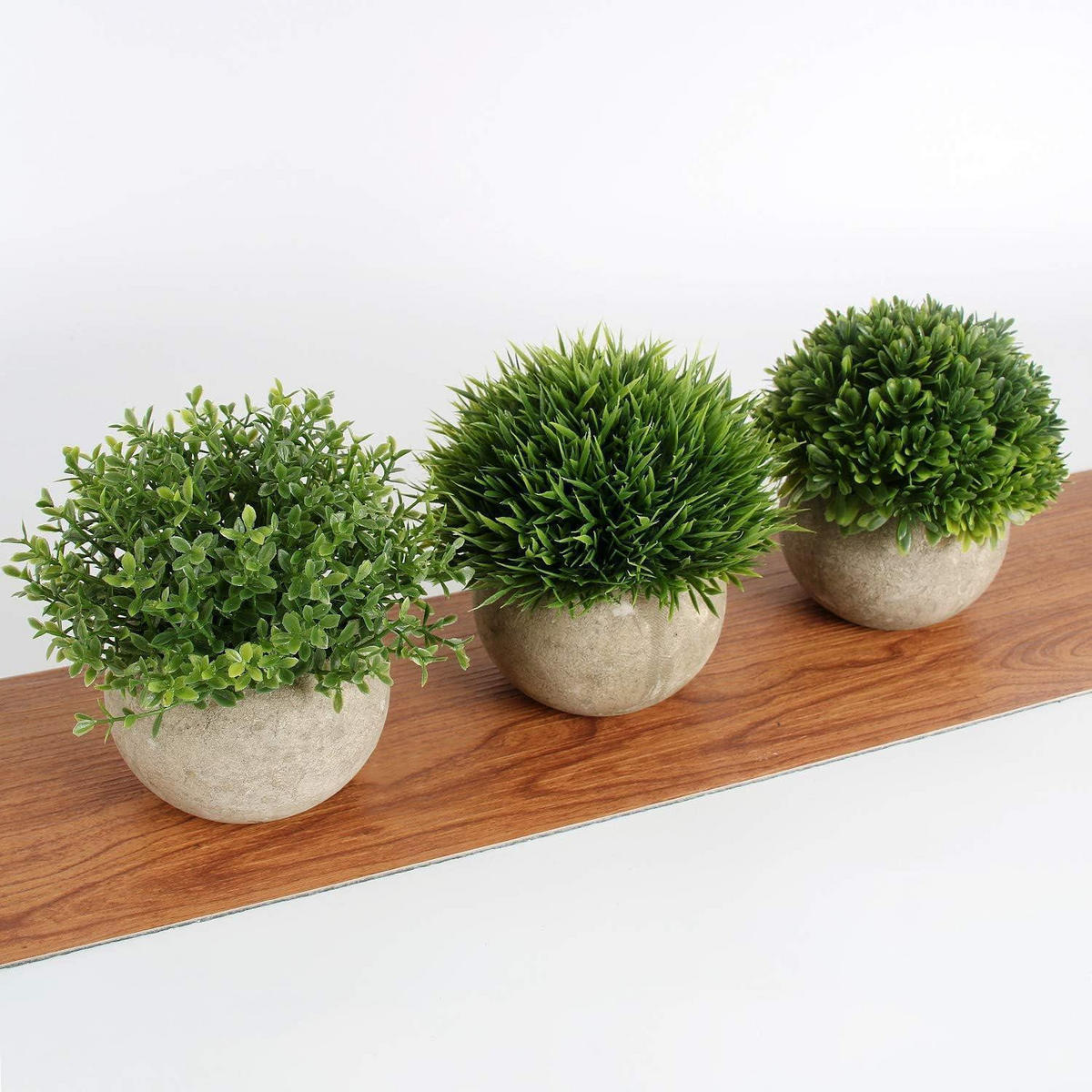 KUNSTPFLANZEN 3-teiliges Set mit grauem Topf 9.5 x 13 cm - Grün, Kunststoff (13cm)