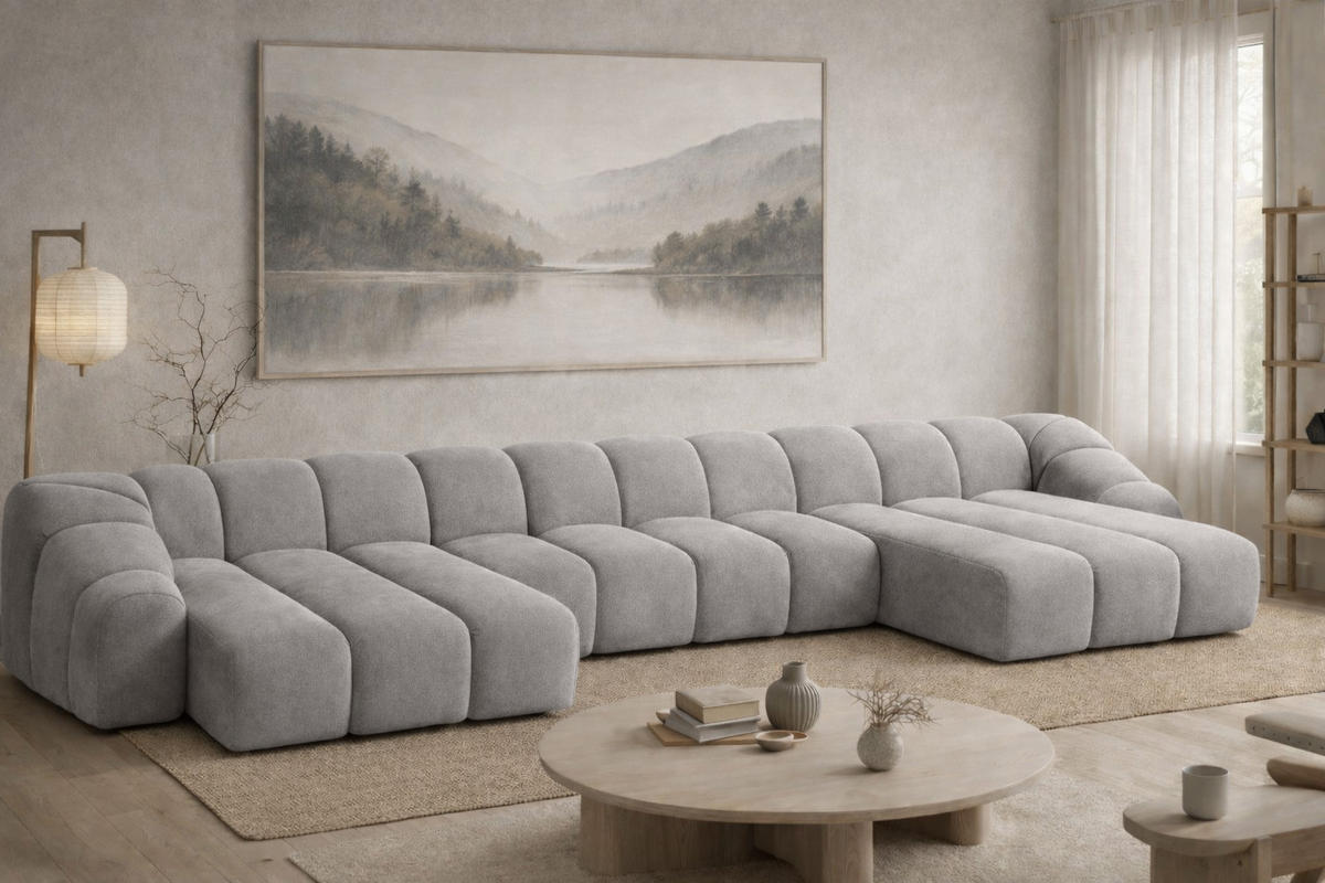 ECKSOFA Modulare U-Form, Veloursstoff Bluvel, Grau, CROISSANT U XL - Grau, Holz (448/72/190cm) - Kaiser Möbel