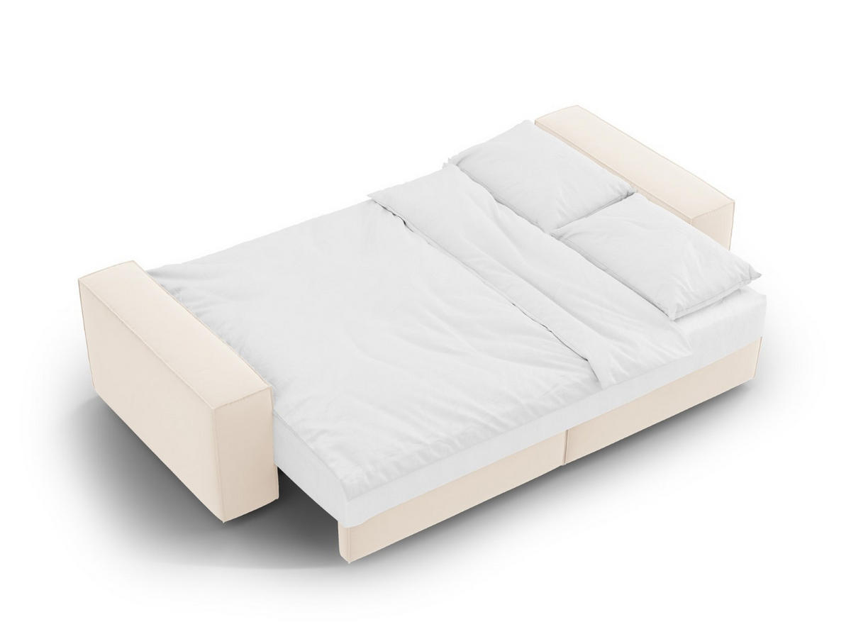 SOFA ausklappbar mit Bettkasten Jodie aus Samt leichtes beige 3 Sitzplätze - Creme, Textil (107/86/247cm) - Micadoni