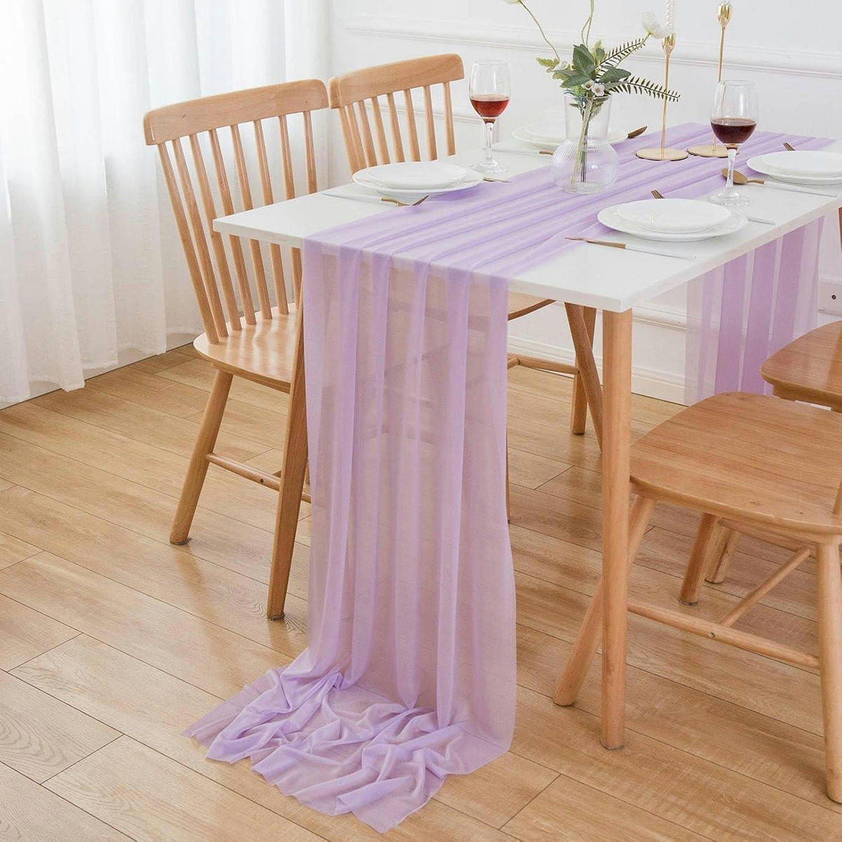 TISCHLÄUFER Chiffon Lila 300 x 75 cm - Flieder, Textil (300/70/1.5cm)