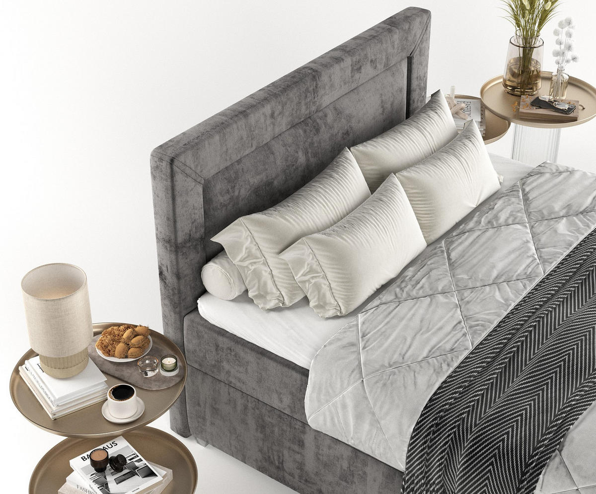 BOXBETT Lontano 120/200 cm Stahl im Lotta Stoff - Chromfarben/Graphitfarben, Holz/Holzwerkstoff (120/200cm) - AltaBeds