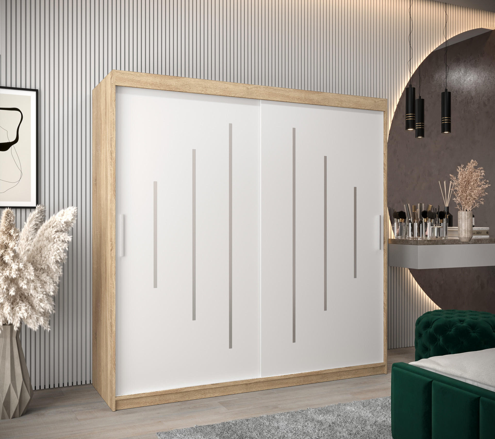 SCHWEBETÜRENSCHRANK 200/200/62 2-türig - Silberfarben/Weiß, Holz/Kunststoff (200/200/62cm) - Abiks Möbel