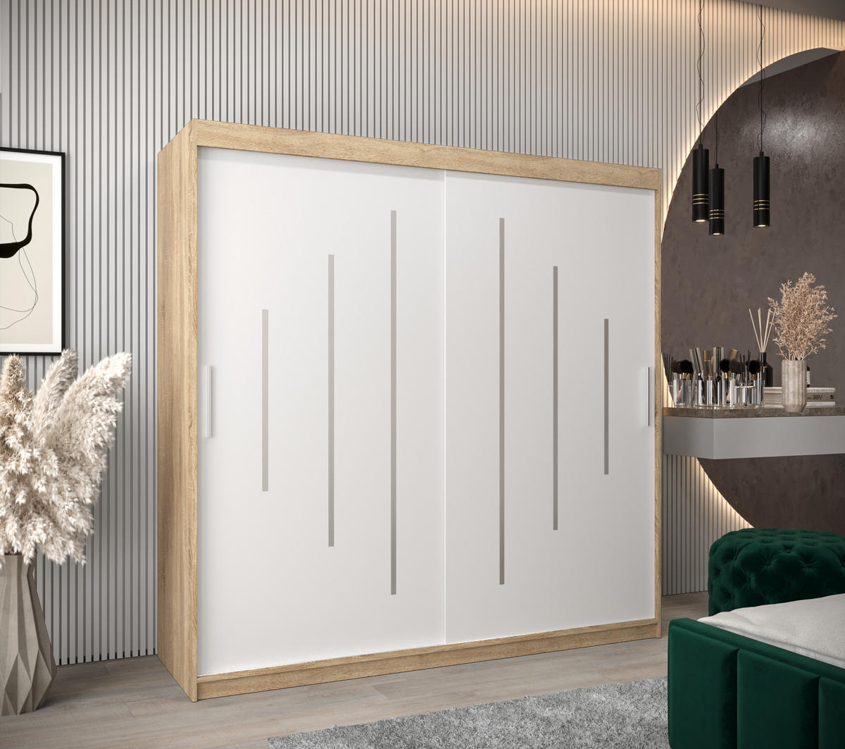 SCHWEBETÜRENSCHRANK 200/200/62 2-türig - Silberfarben/Weiß, Holz/Kunststoff (200/200/62cm) - Abiks Möbel