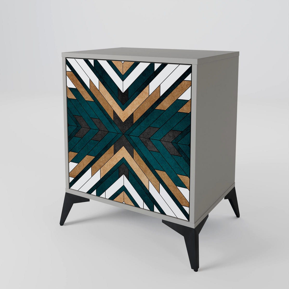 SIDEBOARD ARTISTIC GEOMETRY, Grau, 57,5x42x67,5 cm, Schwarze Metall-Rahmenfüße - Multicolor/Schwarz, Holzwerkstoff/Metall (57.5/67.5/42cm) - SpaceRebels