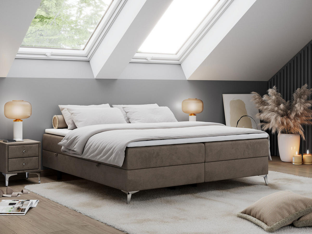 BOXBETT LESS 140/200 Braun Velvet - H4 - Braun, Holz/Textil (140/200cm) - MKS