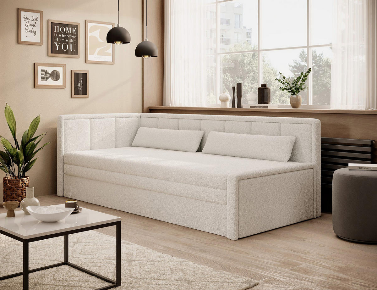 SCHLAFSOFA FULGEO mit Schlaffunktion & Bettkasten – Modernes 3-Sitzer Sofa, Liegefläche 200 x 150 cm - Weiß, Kunststoff (214/82/77cm) - Wohnideebilder