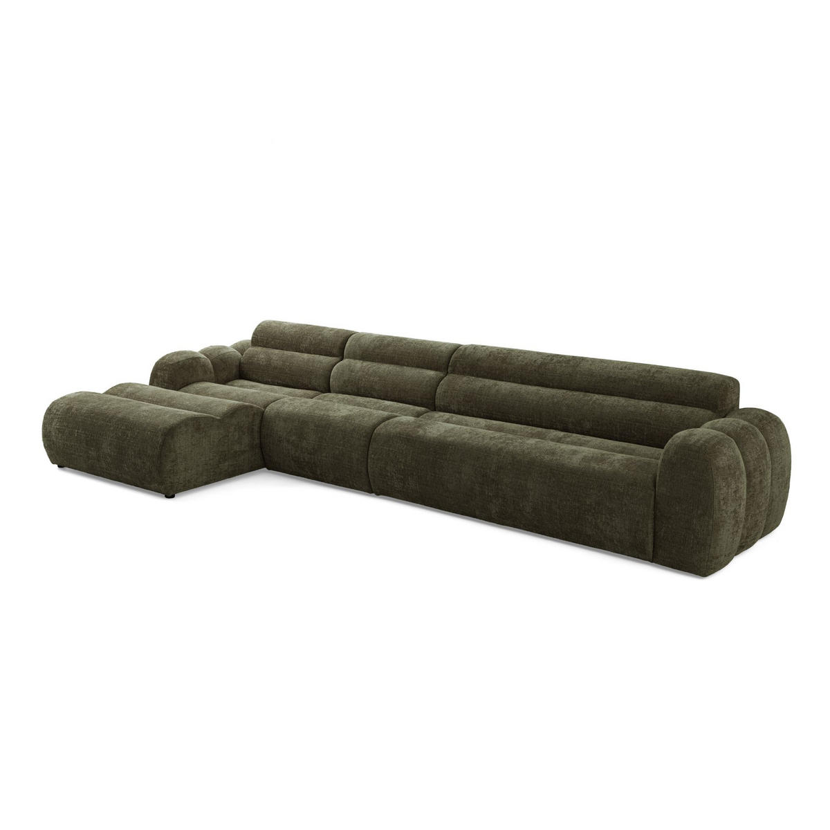 5-SITZER modulares Ecksofa VEER SET 2 Links, 379 x 175 cm, Chenille Webstoff Grün - Schwarz/Grün, Holz/Kunststoff (379/175cm) - Muffo