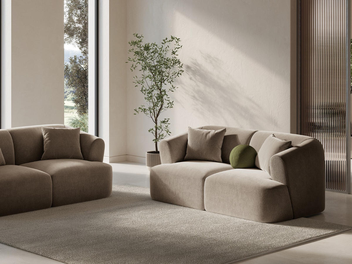 MODULARES-SOFA Campi aus Samt dunkelbeige 2 Sitzplätze - Mokka, Textil (90/70/180cm) - Cosmopolitan Design