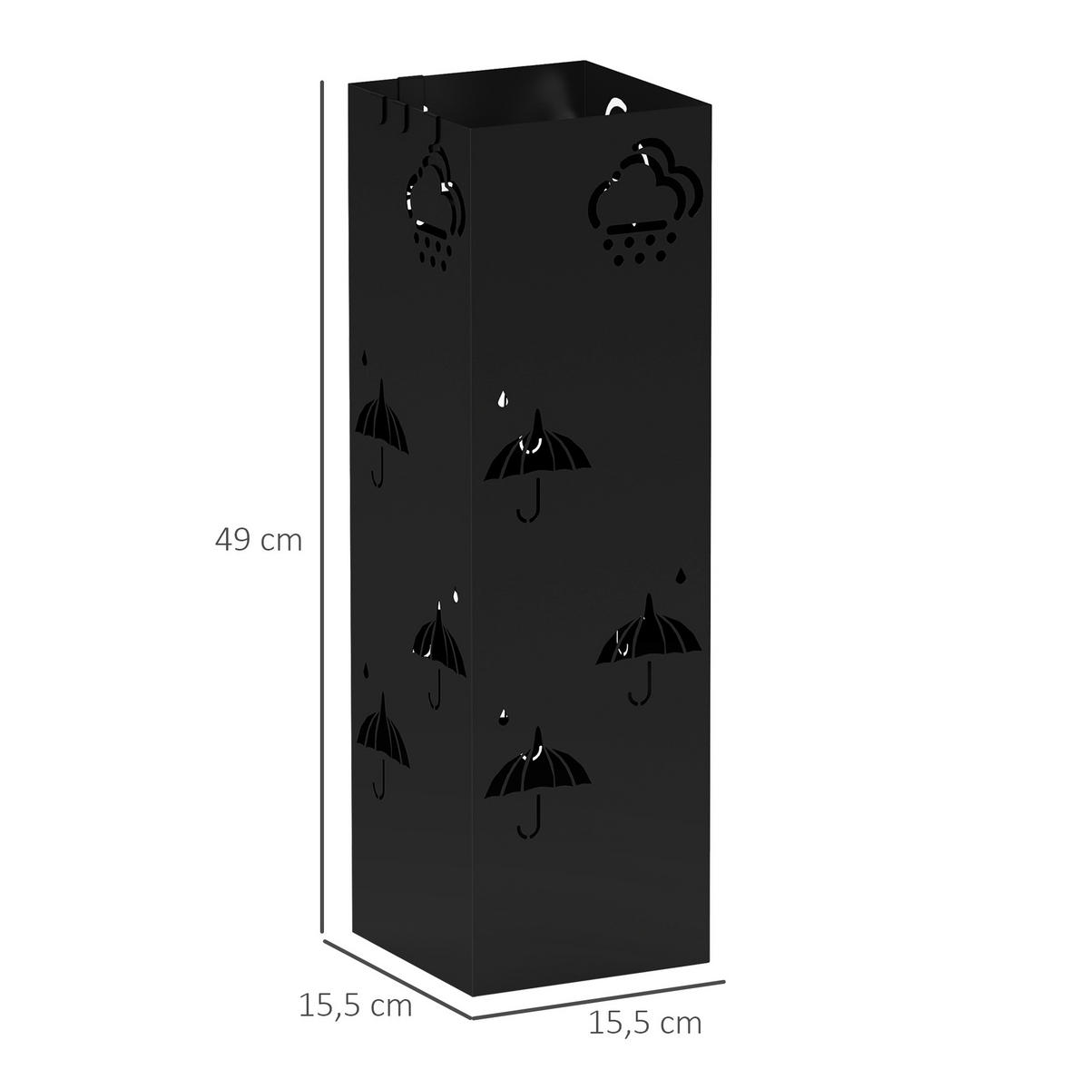 SCHIRMSTÄNDER mit 4 Haken, Stahl 15,5 x 15,5 x 49 cm Schwarz - Schwarz, Metall (15.5/49/15.5cm) - HOMCOM