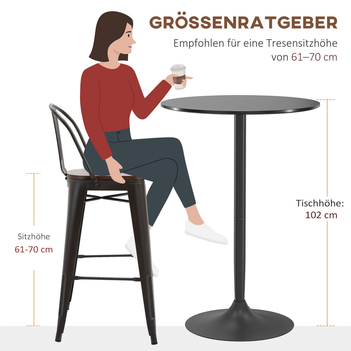 BARTISCH MDF Stahl Schwarz - Schwarz, Holzwerkstoff (70/70/102cm) - HOMCOM