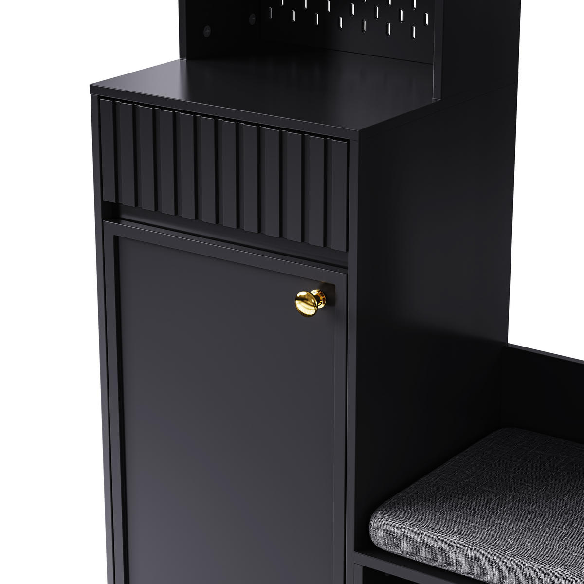 GARDEROBEN-SET in Schwarz mit Sitzbank und Schubladen für Flur, B100/T35/H180 cm - Schwarz, Holzwerkstoff (100/180/35cm) - STILVORA