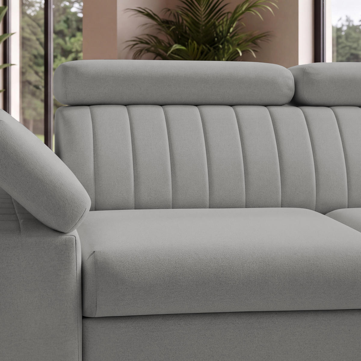 ECKSOFA FELIX L Rechts mit Schlaffunktion Velours Grau - Schwarz/Grau, Holz/Textil (176/257cm) - Muffo