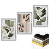 WANDBILDER 3er Set - 40x60 cm Silberner Rahmen - Geometrische Pflanzenmotive - Silberfarben, Kunststoff (40/60cm) - ArtPrintCave