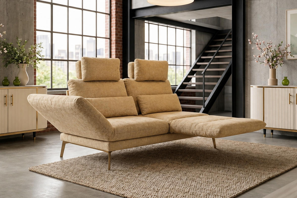 SOFA HOLLY Gelb Flachgewebe - Gelb/Braun, Textil/Metall (176/90/92cm) - KAWOLA