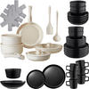 KÜCHENSTARTERSET 46er Set Una/Genua, inklusive Küchenwerkzeugen, Topfschonern und anklemmbaren Griffen, schwarz/weiß - Schwarz/Weiß, Keramik - tectake