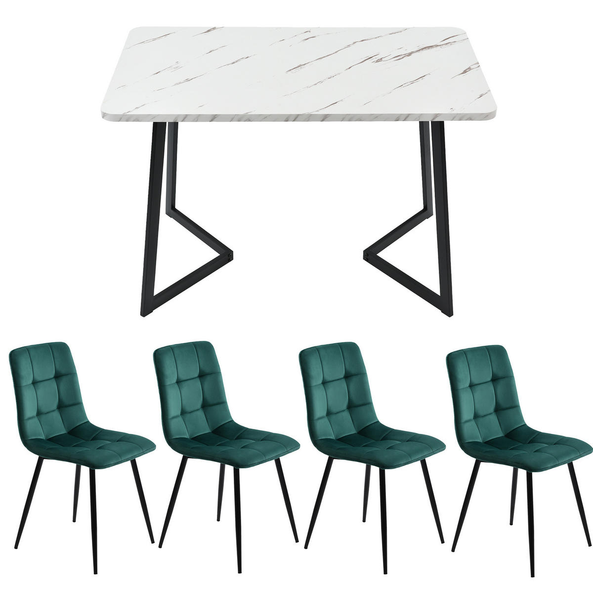 ESSTISCH-GARNITUR mit 4 Stühlen 117 cm Grün MDF - Grün, Metall (68/75/117cm) - Meubliv