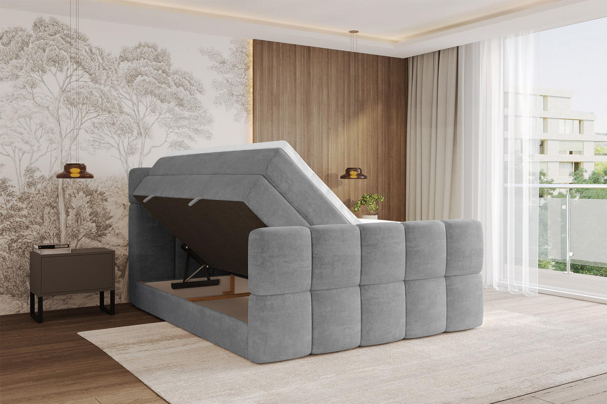 BOXBETT mit Matratze H3/H4 - FAMA-Z KING - 160x200 cm Grau Monolith - Graphitfarben, Holzwerkstoff (160/200cm) - ALTDECOR