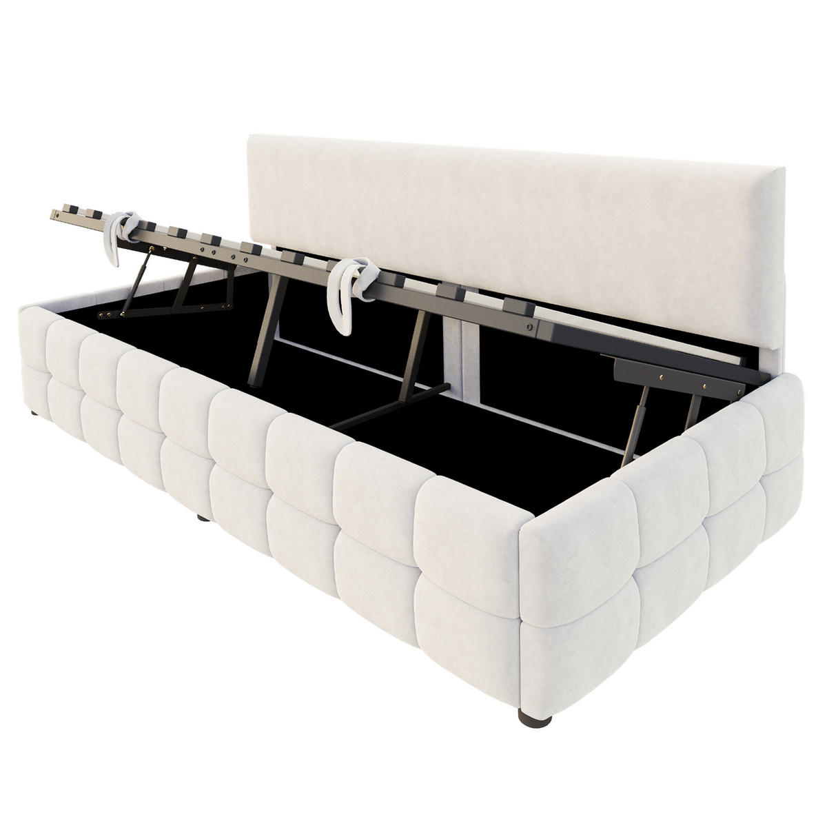 POLSTERBETT 90/200 cm mit hydraulischem Stauraum und Rückenlehne, Samt mit Karomuster, Beige - Beige, Textil (90/200cm) - Redom