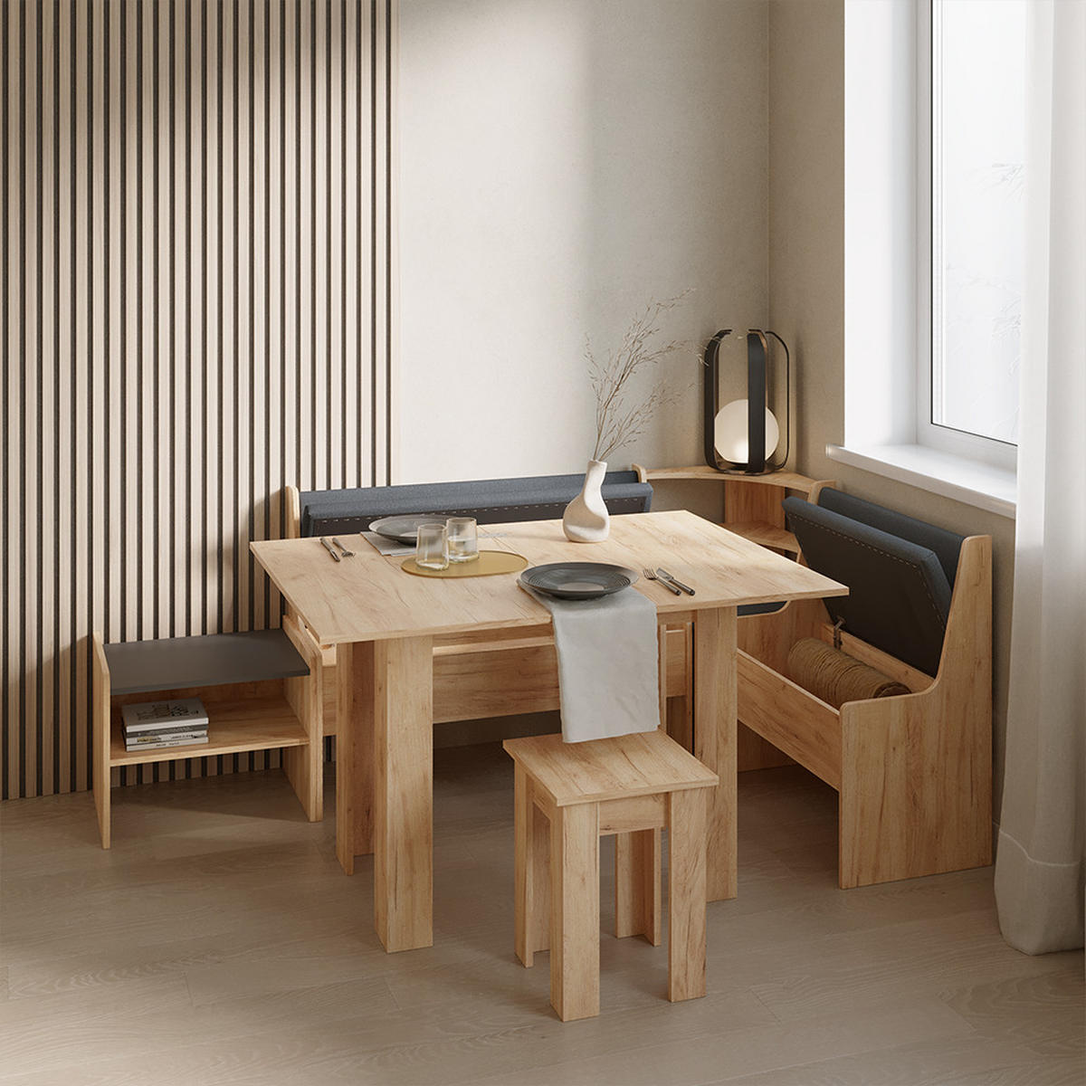 ECKBANKGRUPPE Tiberio Goldkraft Eiche 150 x 120 cm mit Tisch - Honigeiche, Holzwerkstoff (150/80/120cm) - Livinity®