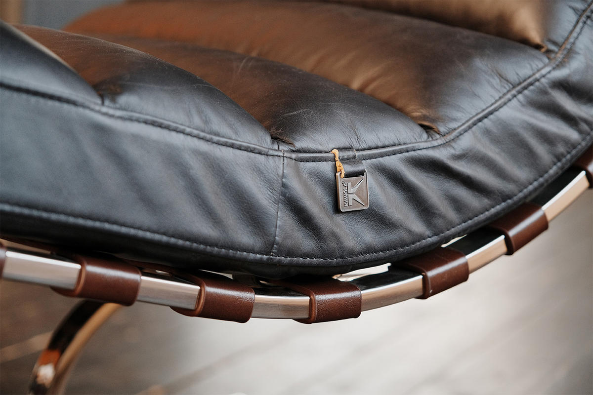 RELAXLIEGE SIRY Schwarz Leder - Silberfarben/Schwarz, Leder/Metall (61/88/150cm) - KAWOLA
