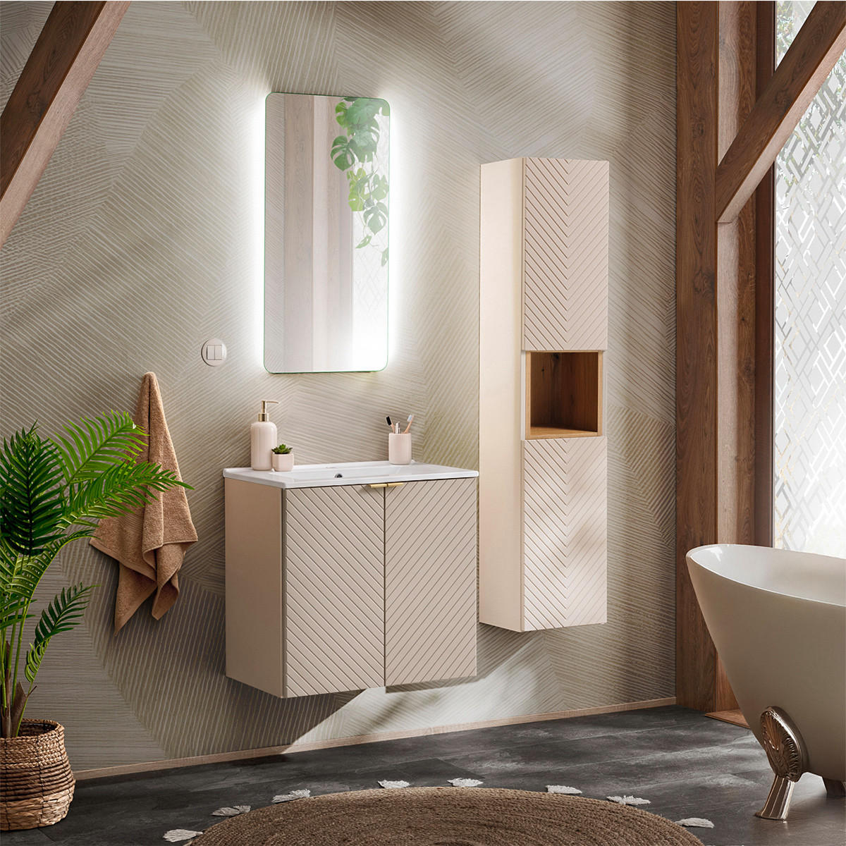 BADMÖBEL 60cm Manoa 2er-Set Kaschmir - Holz - Beige, Holzwerkstoff (60/59/40cm) - Petits-meubles