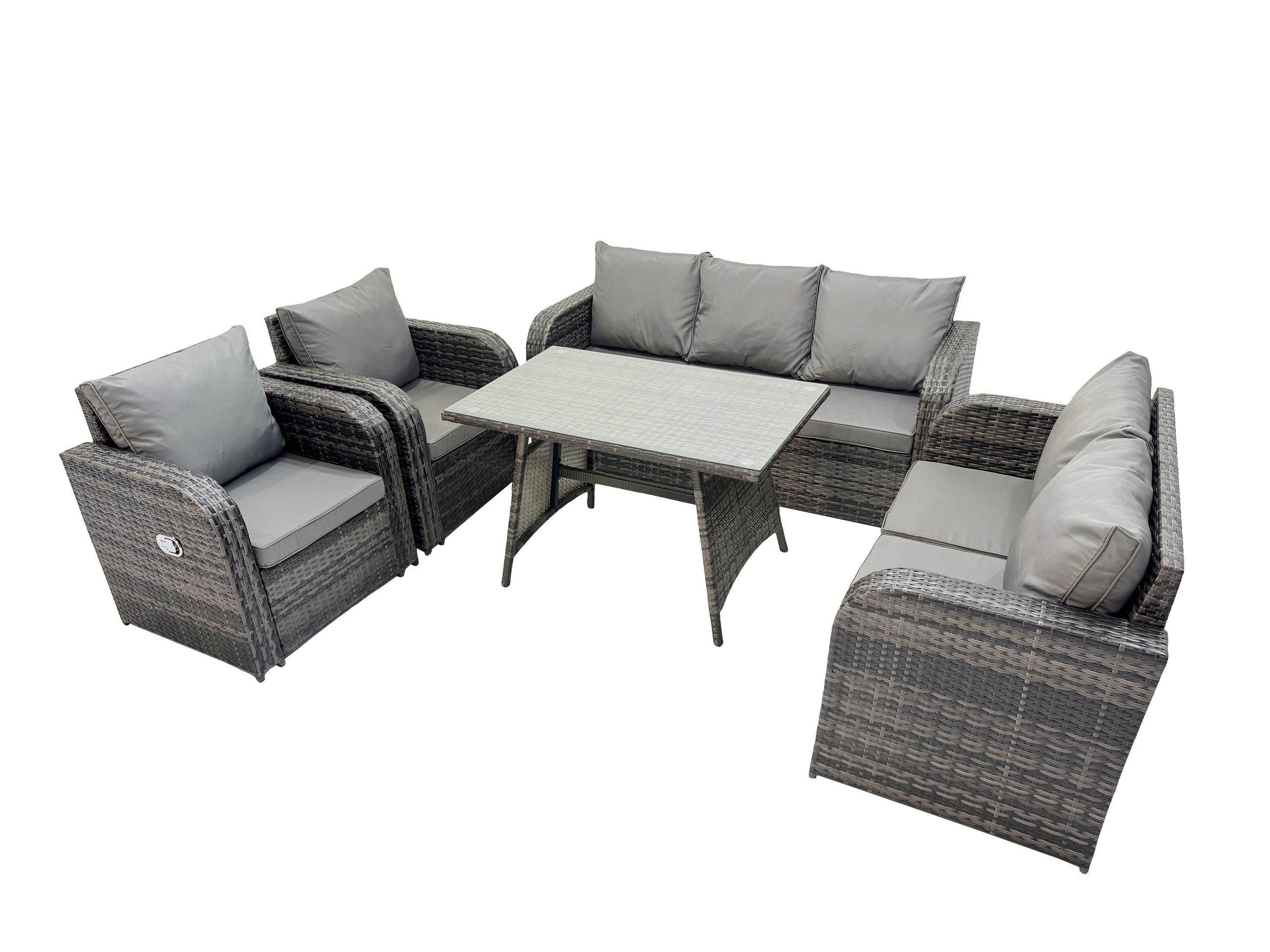 GARTENMÖBEL SET Polyrattan Dunkelgrau 7-Sitzer - Dunkelgrau/Grau, Glas/Kunststoff - Fimous