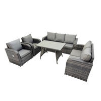 GARTENMÖBEL SET Polyrattan Dunkelgrau 7-Sitzer - Dunkelgrau/Grau, Glas/Kunststoff - Fimous
