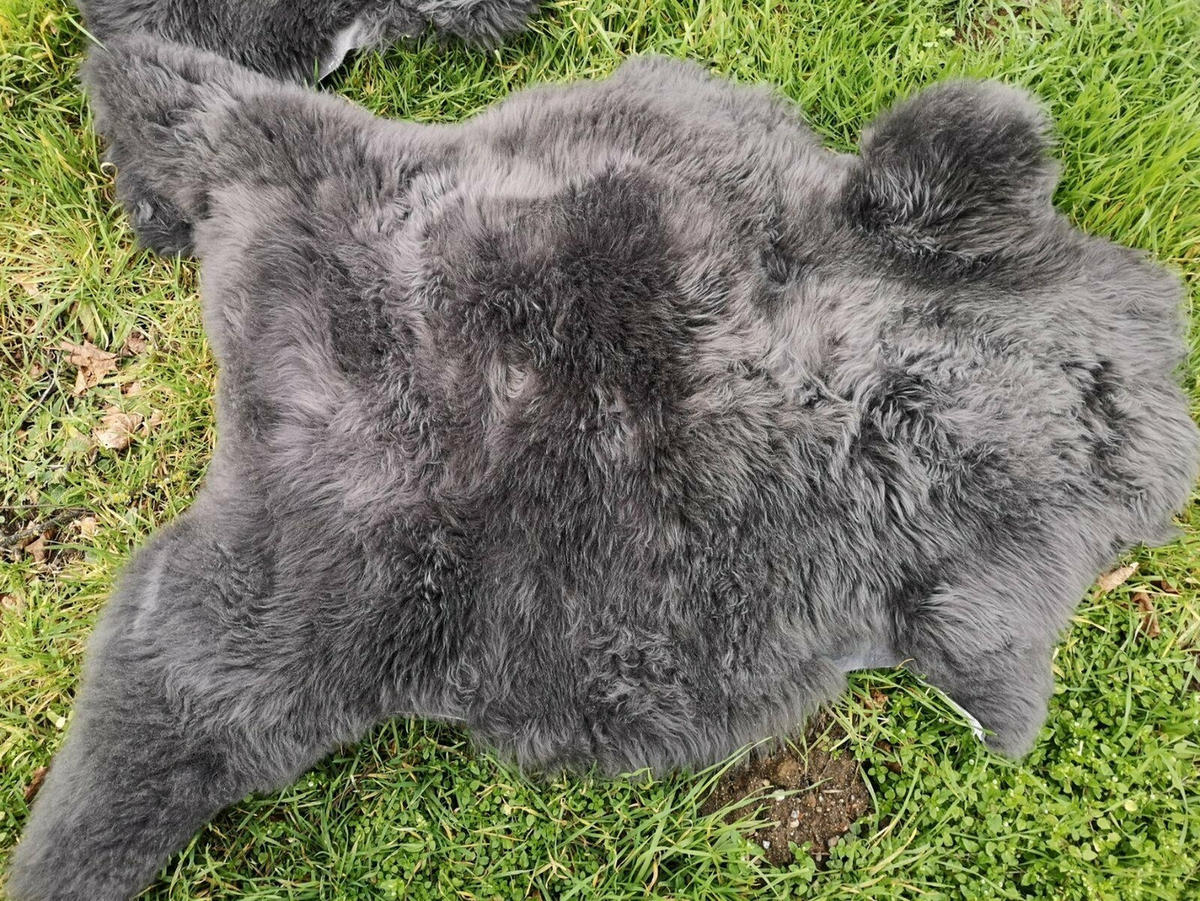 SCHAFFELL Lammfell Dunkelgrau, ca. 130 cm - Dunkelgrau/Grau, Fell (80/130cm) - Provellus