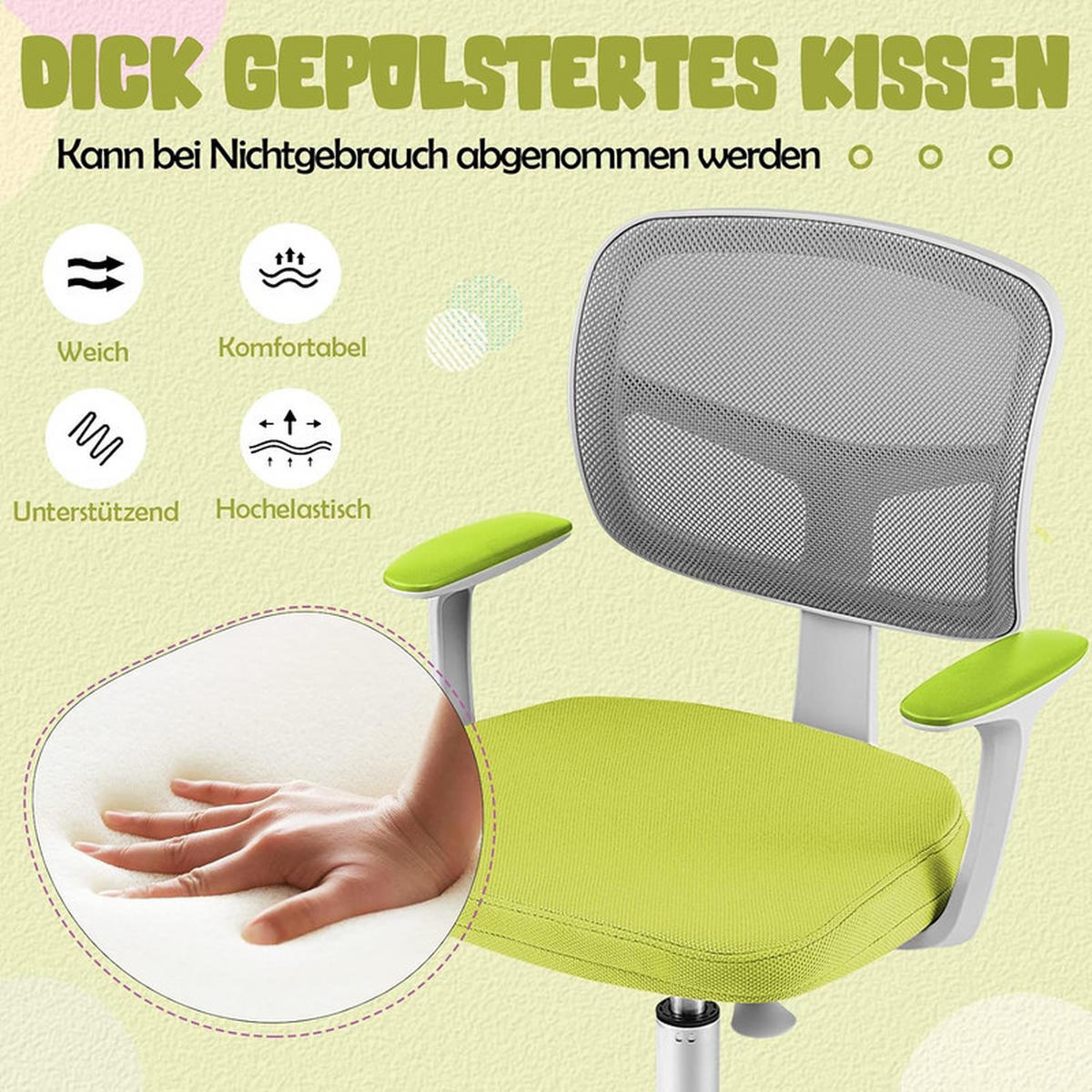 KINDER‑BÜROSTUHL 360°drehbar grün - Grün, Kunststoff (54/80/54cm) - COSTWAY