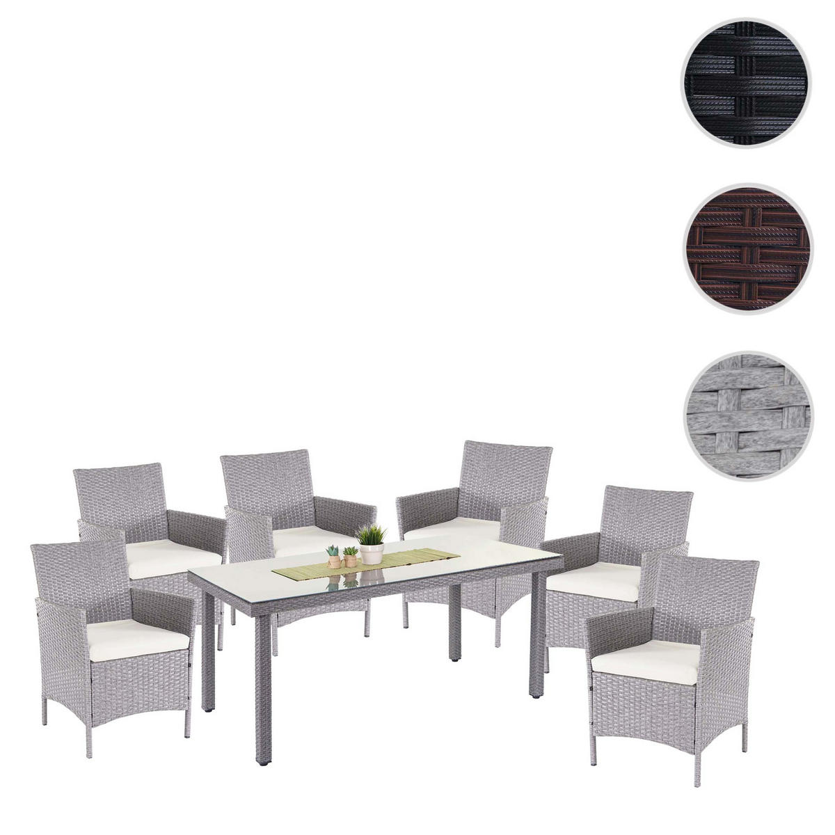 POLY-RATTAN-GARNITUR Grau, Cremeweiß - Weiß/Grau, Kunststoff - MCW